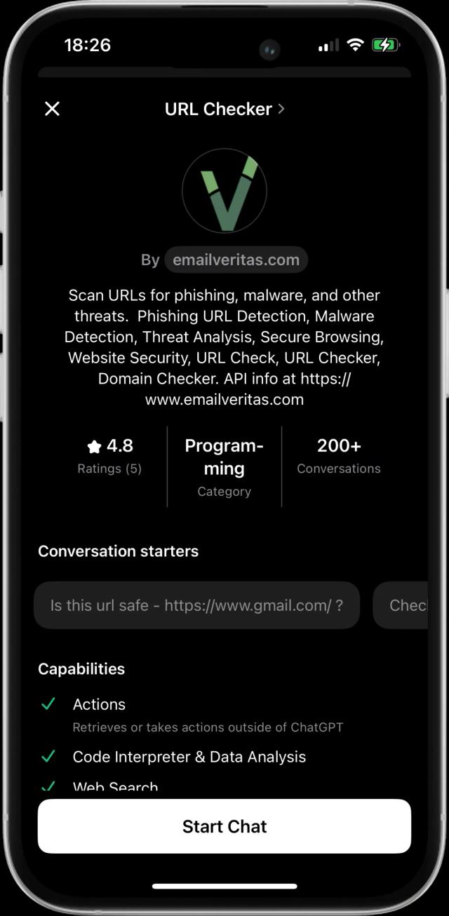 Example of a scan result in the Gmail side panel